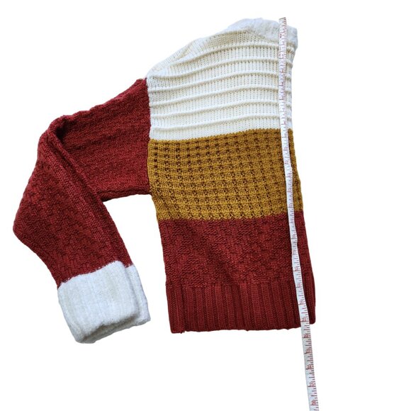 Adyson Parker Colorblock V-Neck Cardigan Tomato Red Golden Brown Cream Sz M - Picture 13 of 15